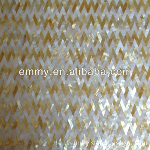 Yellow lip seashell mosaic tile herringbone wave pattern